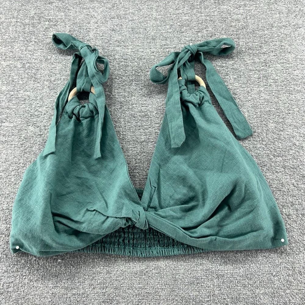 By Anthropologie Top Linen Blend Women Size Small Green Elastic Back Casual
